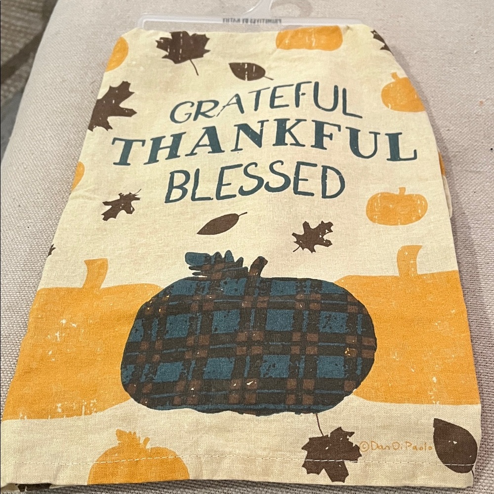 Primitives by Kathy Grateful Pumpkin Kitchen Tea Towel/NWT - Picture 3 of 10